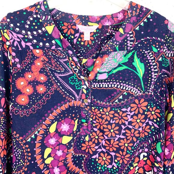 Lilly Pulitzer Garden Menagerie Providence Blouse Purple Red Floral Size Small - Picture 5 of 12